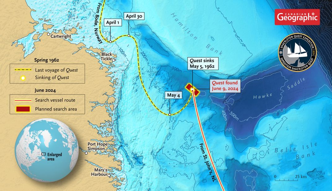Графическая карта с указанием места кораблекрушения Quest