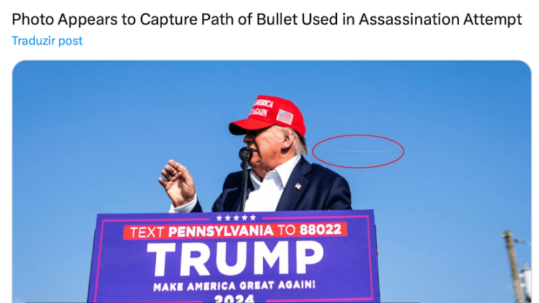 publicação do X com foto de Trump em comício