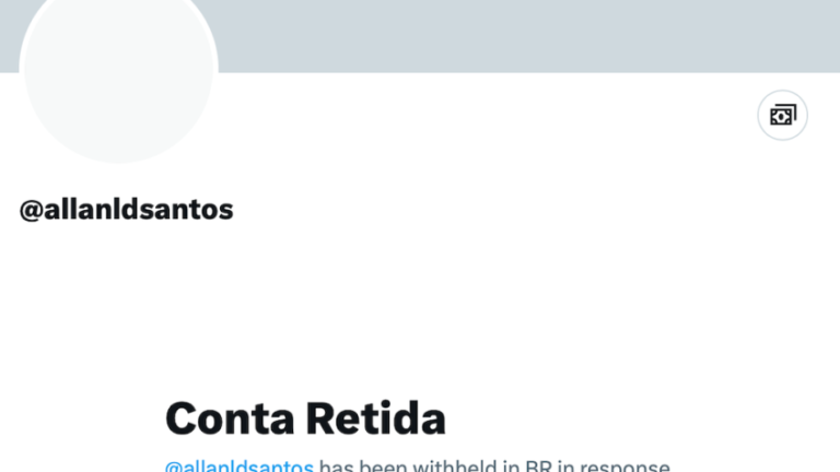 perfil de Allan dos Santos no X com aviso de “conta retida”
