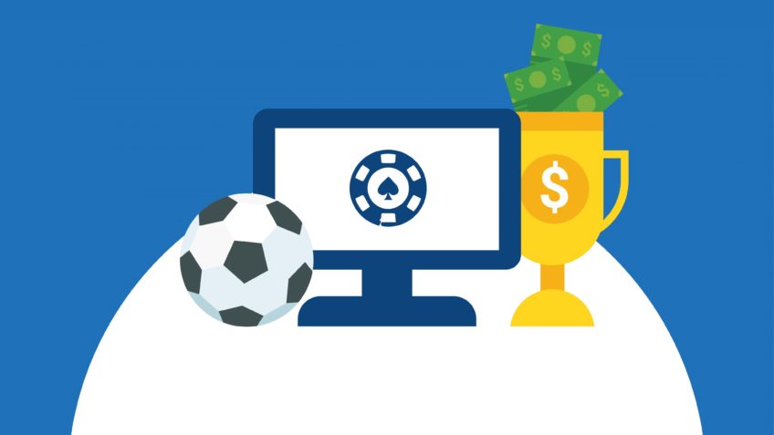 Arte gráfica com símbolos relacionados a esportes e bets (casas de apostas)