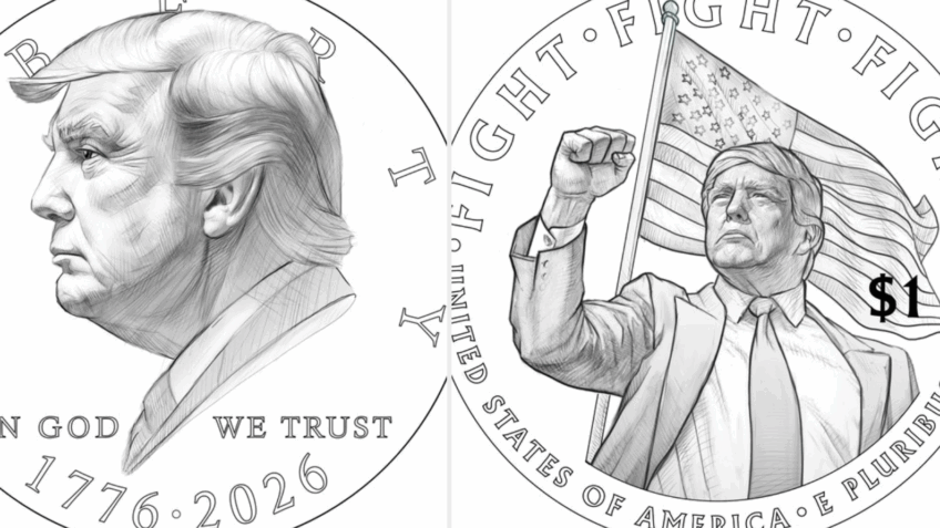 Design traz a imagem de Trump após sofrer uma tentativa de assassinato durante um comício na campanha presidencial de 2024; projeto ainda não é definitivo