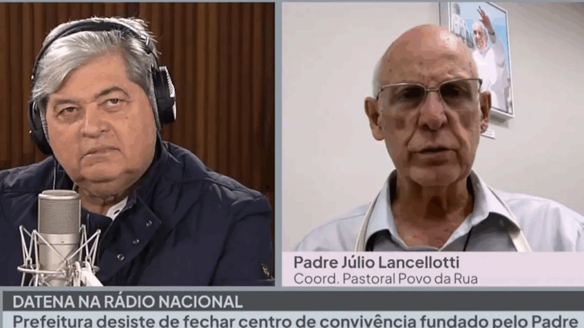 O padre Júlio Lancellotti durante entrevista para a Rádio Nacional; sarcedote denunciou pressão da especulação imobiliária no Plano Diretor de SP